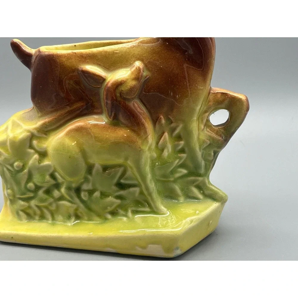 Vintage McCoy ? Pottery Deer Fawn Ceramic Planter Figurine Brown Art Pottery USA